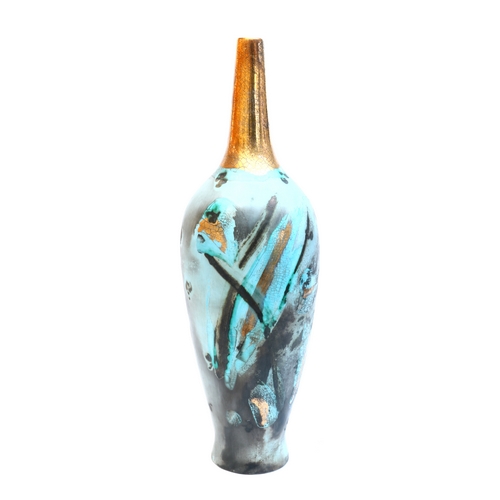 Tall Bottle Blue with Gold Neck