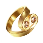 Gold Twist Ring with Double Cognac Diamonds