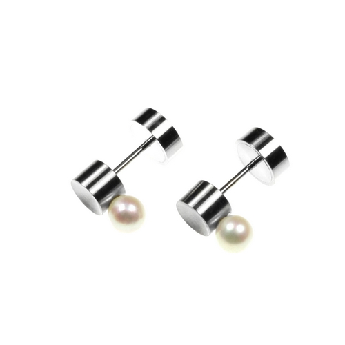 Fresh Water Pearl Cylinder Stud Earrings