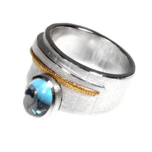 Silver/18ct+Blue Topaz Ring
