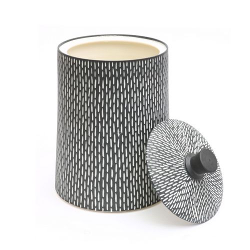 Black Lined Sgraffito Lidded Pot