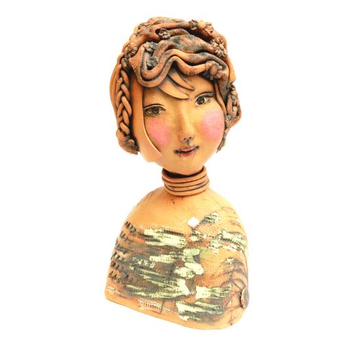 Terra-Cotta Diva figure in Stoneware with a ring choker