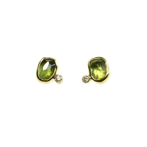 Earrings, 2ct Peridot, 0.04 ct Diamond