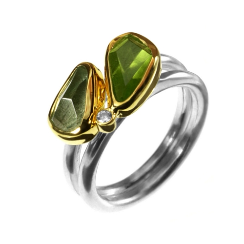 3ct Green Amethyst, Peridot & Diamond Ring