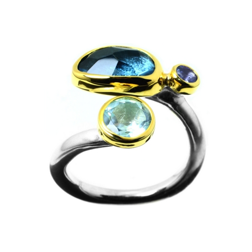 Ring, 6ct Aquamarine, Tanzanite, Blue Topaz