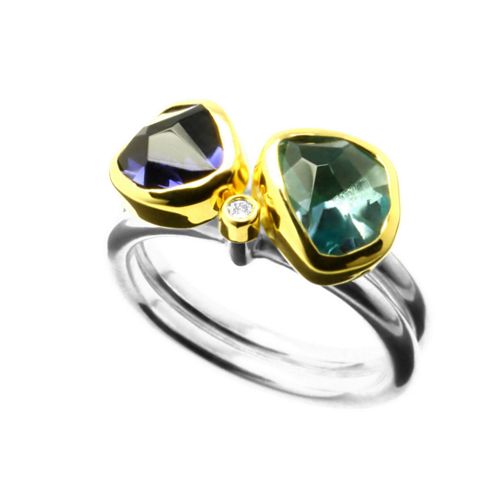 Ring, 3.5ct Aquamarine, Iolite, Diamond