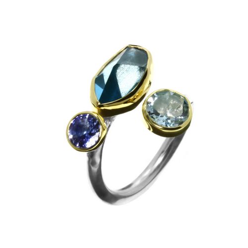 Ring Aqua,B.Topaz, Tanzanite