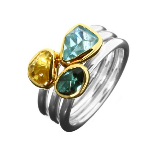 Ring Aquamarine+Green Tourmaline+Hellodore