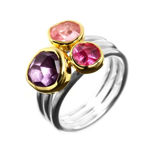Ring Pink Tourmaline+Amethyst+Morganite