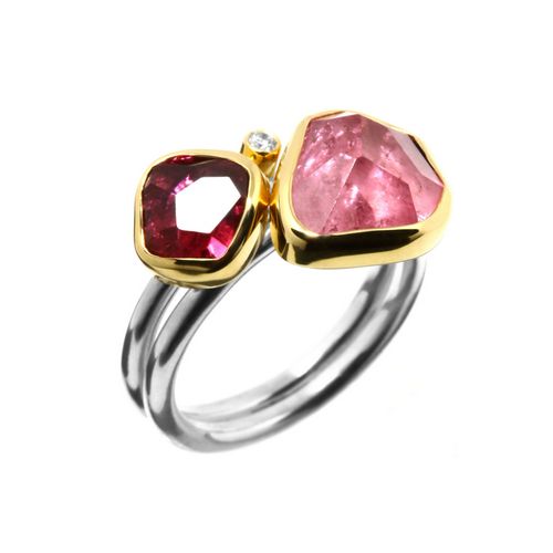 Ring, Pink & Red Tourmaline, Diamond 6.7ct