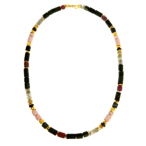 Necklace - 6mm Lava, Mergel,Rub, Pink Opal, Labradorite