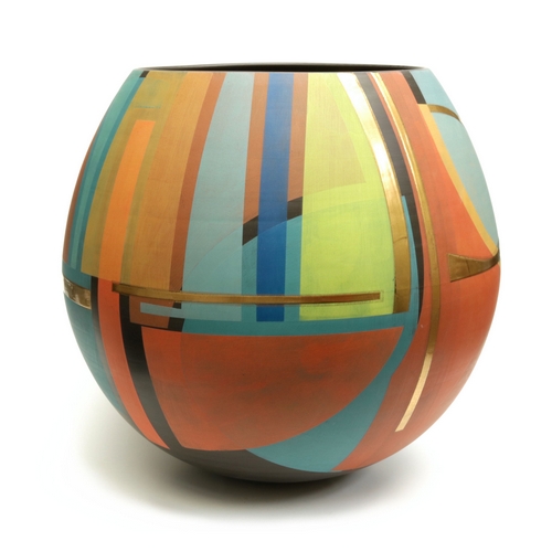 Large Round Pot, Lime, Peach, Turquoise
