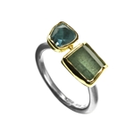 Ring, 3ct Green Tourmaline, Blue Topaz