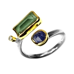 Ring, 3.5ct Green Tourmaline, Tanzanite, 0.02ct Diamond