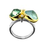 Ring, 9ct Aquamarine,G.Tourmaline,0.04ct Diamond